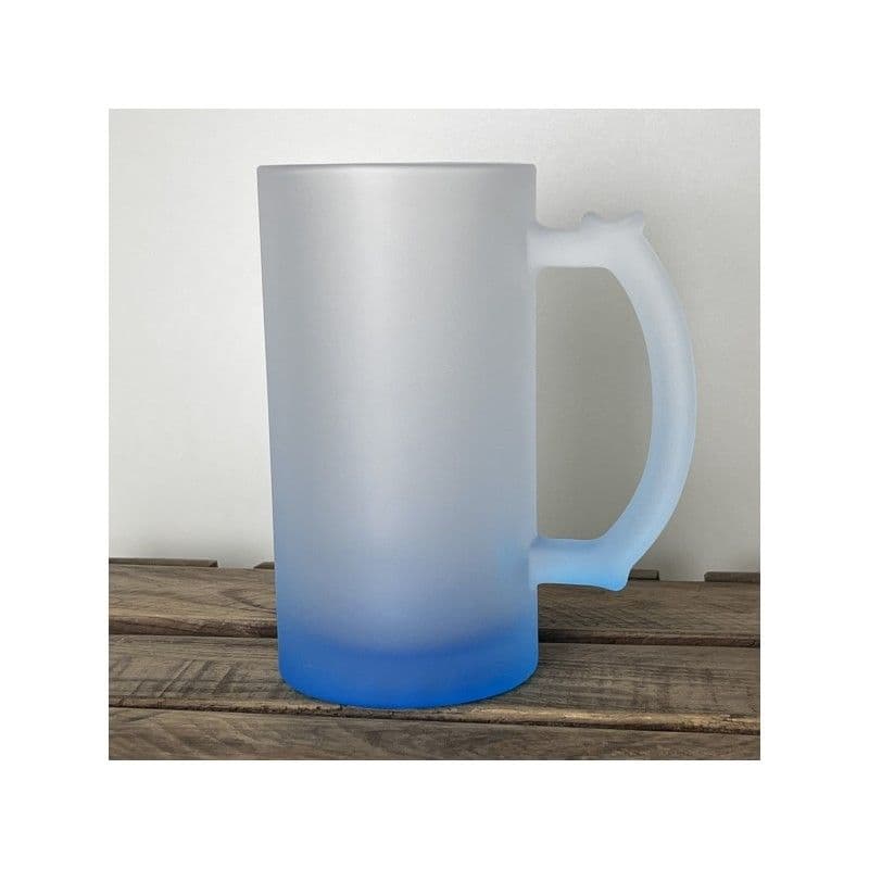 JARRA DE CERVEZA VIDRIO ESMERILADO GRADUAL AZUL