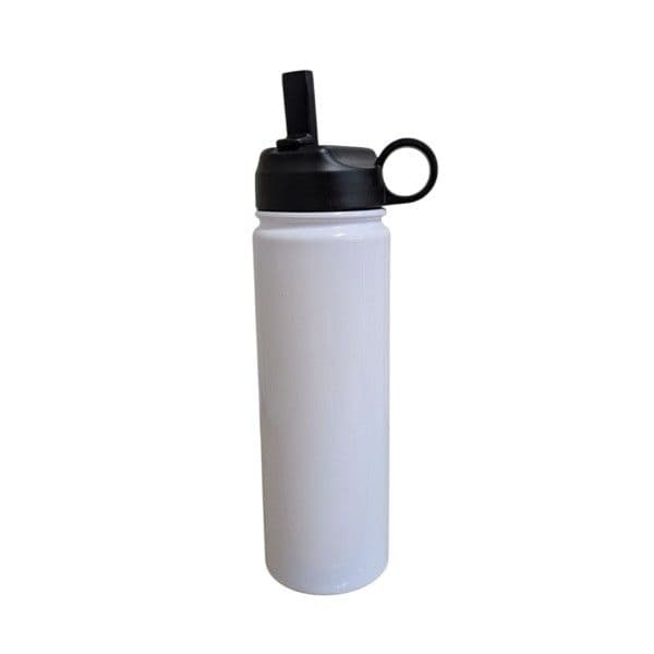 BOTELLA DEPORTIVA ACERO INOX. BLANCA C/ASA PR.DEDO Y PAJITA 650ML