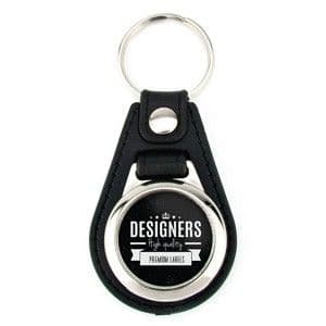 LLAVERO HSX CUERO Y METÁLICO REDONDO (1 CARA) NEGRO