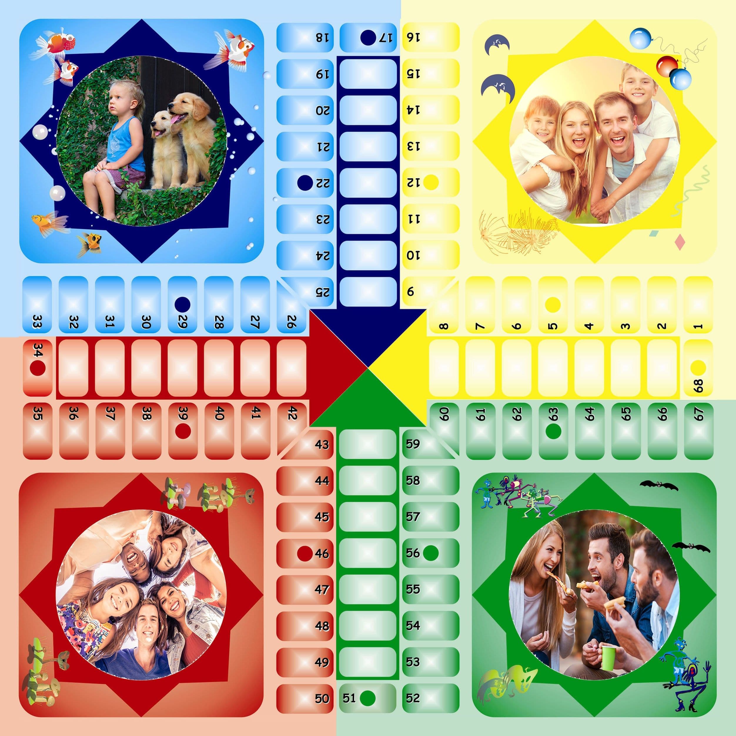 Tablero de parchis+Cubilete+fichas