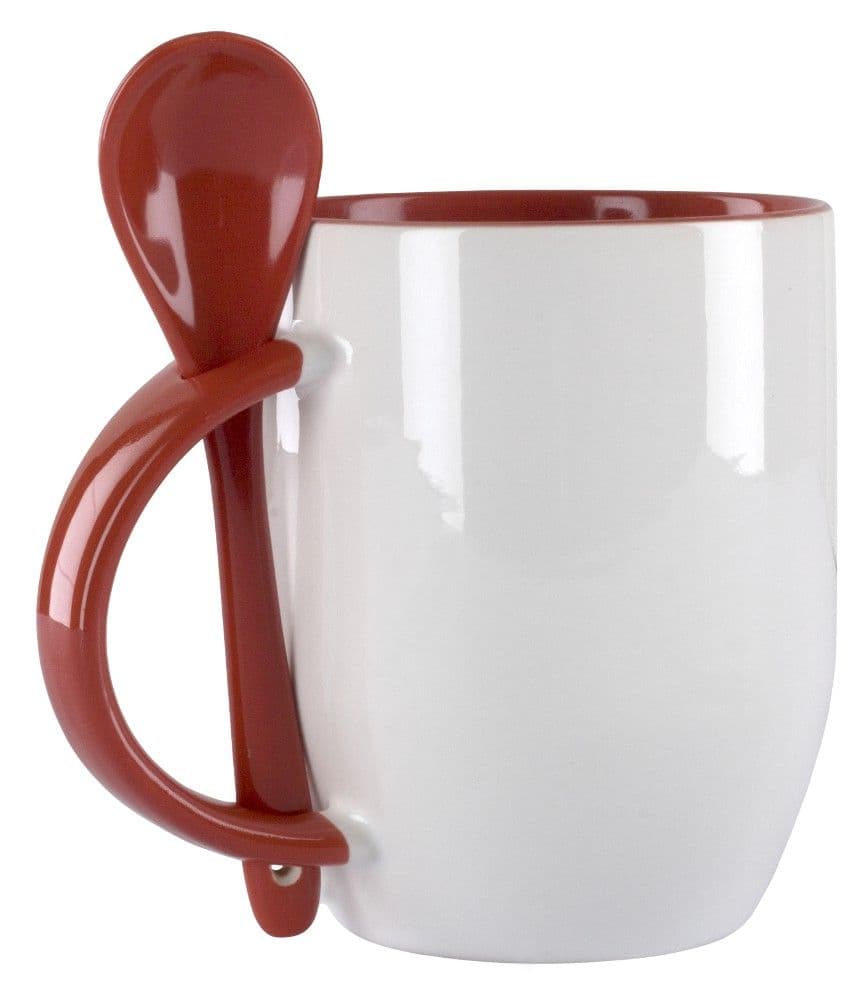 TAZA CON CUCHARA Y ASAS DE COLOR ROJO PARA SUBLIMACIÓN