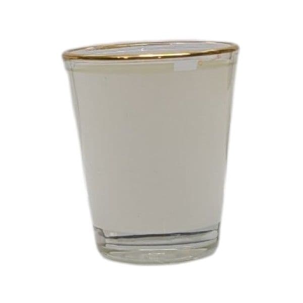 VASO DE CHUPITO 2 oz. CRITAL, CÓNICO, CON BANDA BLANCA Y FILO DORADO.